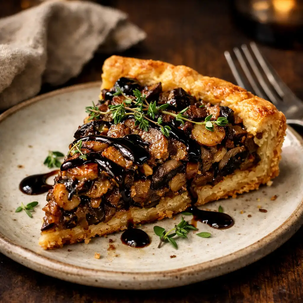 Wild mushroom tart with caramelized onions and Gruyère